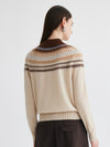 COMOBOCA 100% Cashmere Women's Fair Isle Mock Neck Button Front Sweater