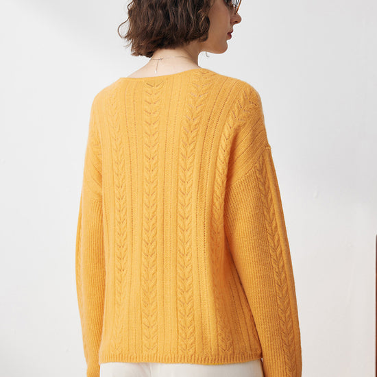 COMOBOCA 100% Cashmere Women's V-Neck Drop Shoulder Sweater