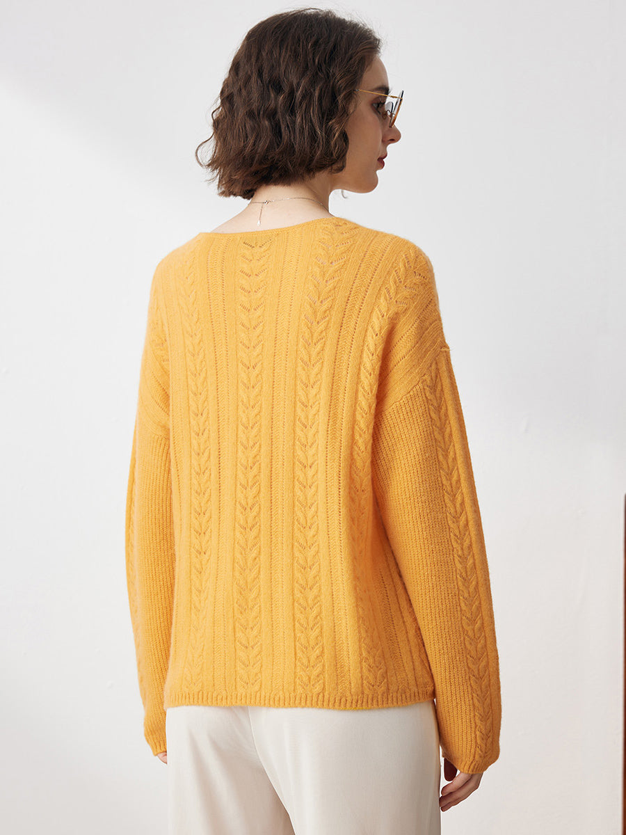 COMOBOCA 100% Cashmere Women's V-Neck Drop Shoulder Sweater