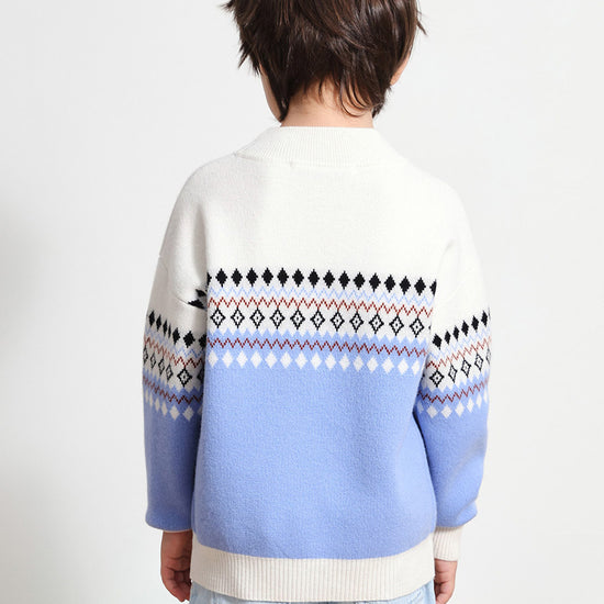 COMOBOCA 100% Wool Kids' Mock Neck Jacquard Sweater