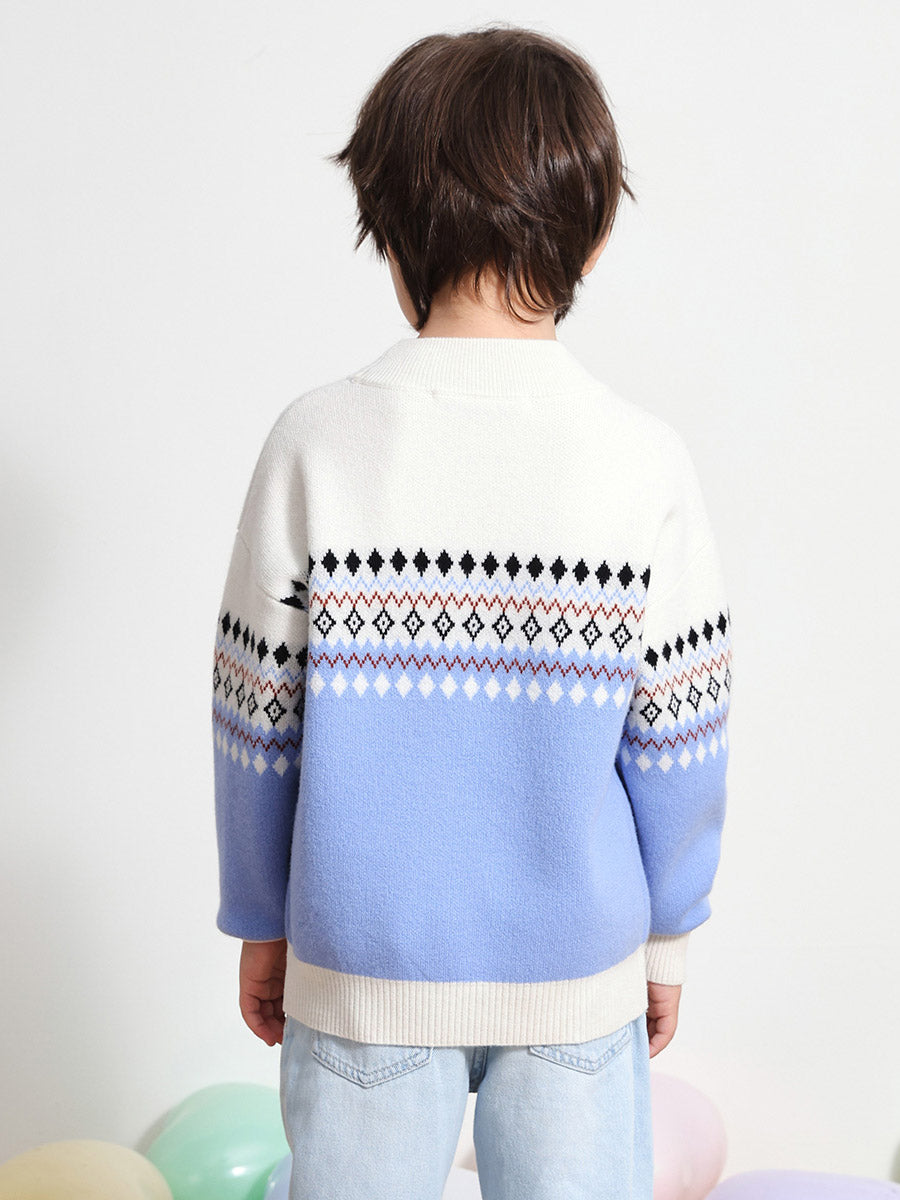COMOBOCA 100% Wool Kids' Mock Neck Jacquard Sweater