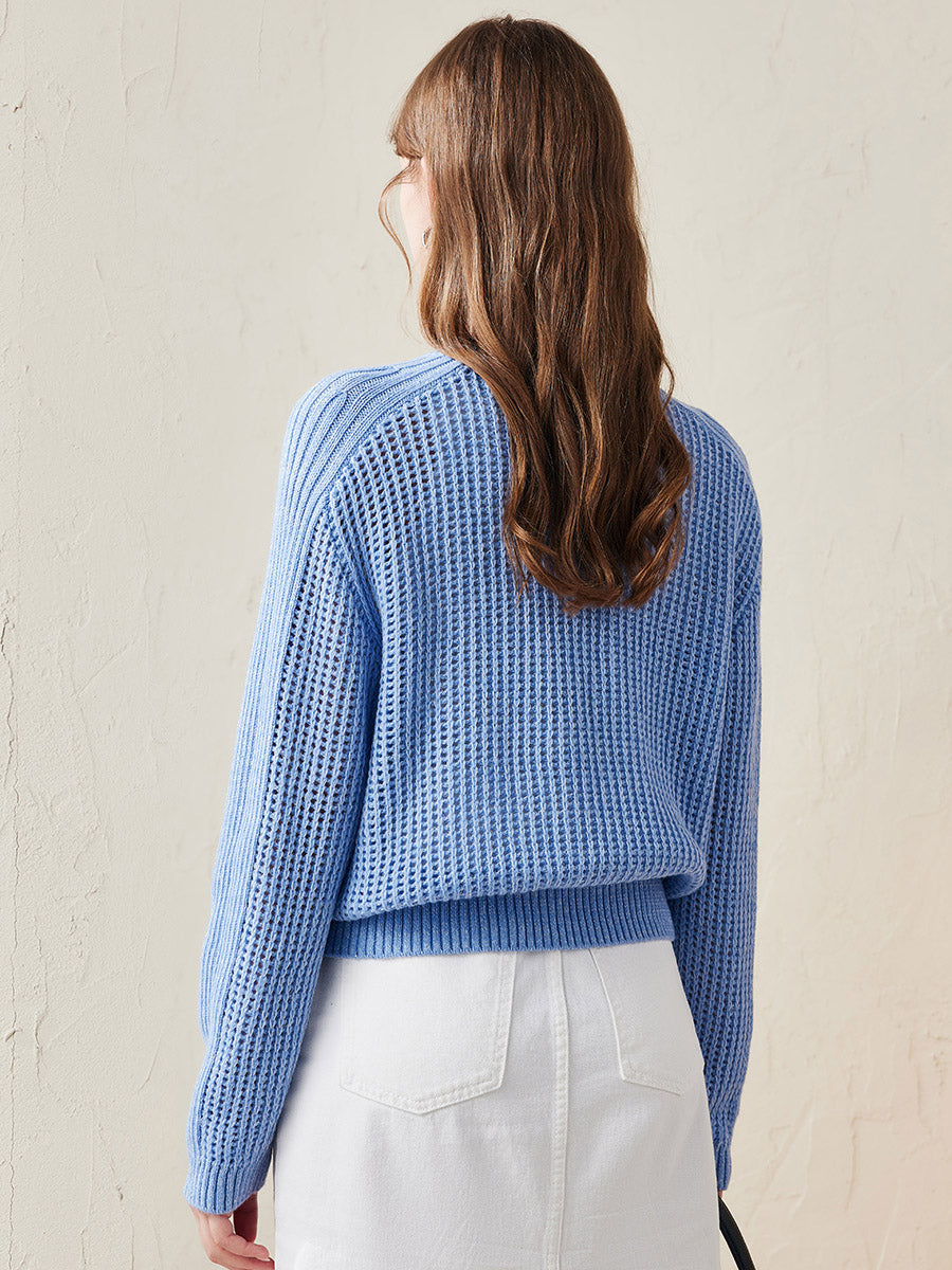 COMOBOCA 100% Wool Women's Ribbed Knit Sweater