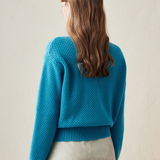 COMOBOCA 100% Wool Women's Embroidered Patch Knit Sweater