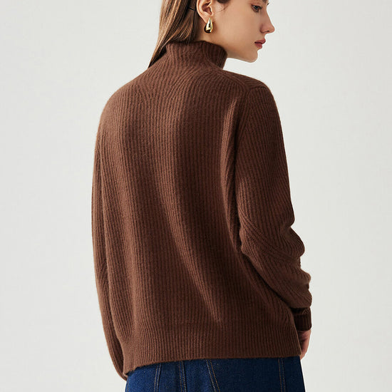 COMOBOCA 100% Cashmere Women's Turtleneck Ribbed Sweater