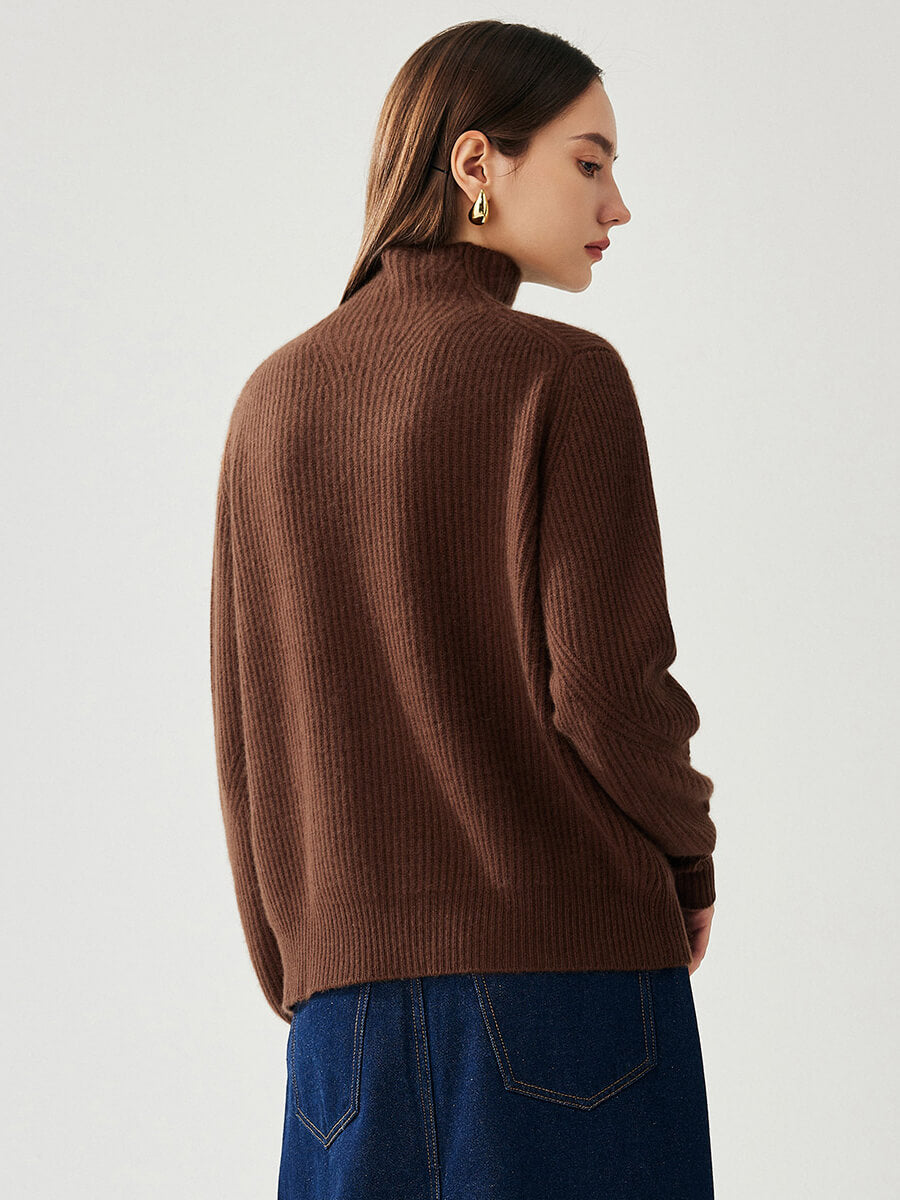 COMOBOCA 100% Cashmere Women's Turtleneck Ribbed Sweater