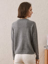 COMOBOCA 100% Wool Women's Round Neck Cardigan Sweater