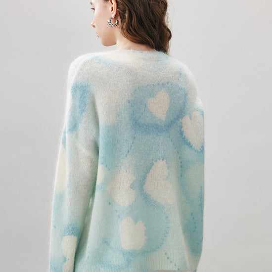 COMOBOCA Women's Heart Printed Round Neck Sweater