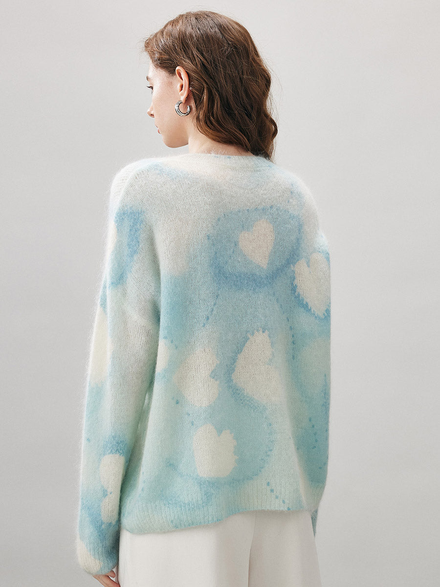 COMOBOCA Women's Heart Printed Round Neck Sweater