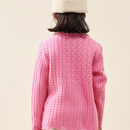 COMOBOCA 100% Wool Kid's Cable Knit Turtleneck Zip Up Cardigan