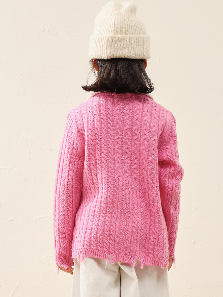 COMOBOCA 100% Wool Kid's Cable Knit Turtleneck Zip Up Cardigan