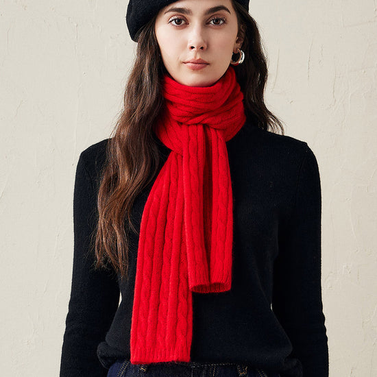 COMOBOCA Red 100% Cashmere Classic Cable Knit Scarf