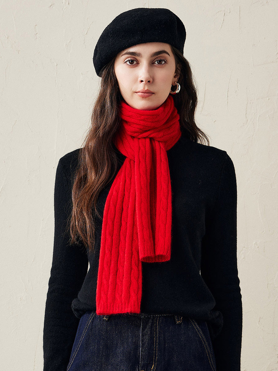 COMOBOCA Red 100% Cashmere Classic Cable Knit Scarf