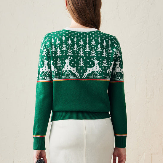 COMOBOCA 100% Wool Women's Reindeer Knit Sweater