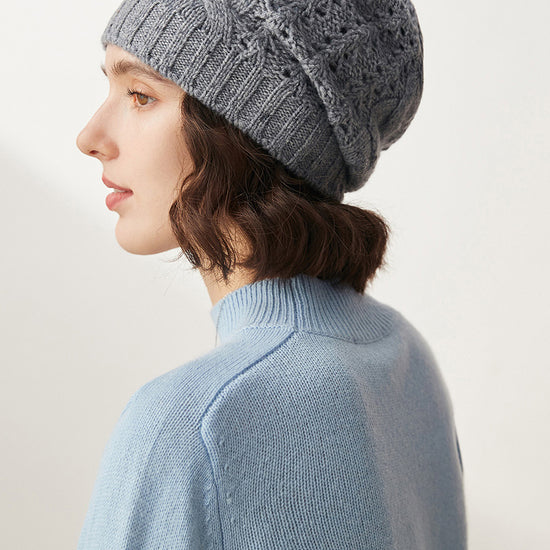 COMOBOCA 100% Cashmere Classic Cable Knit Beanie