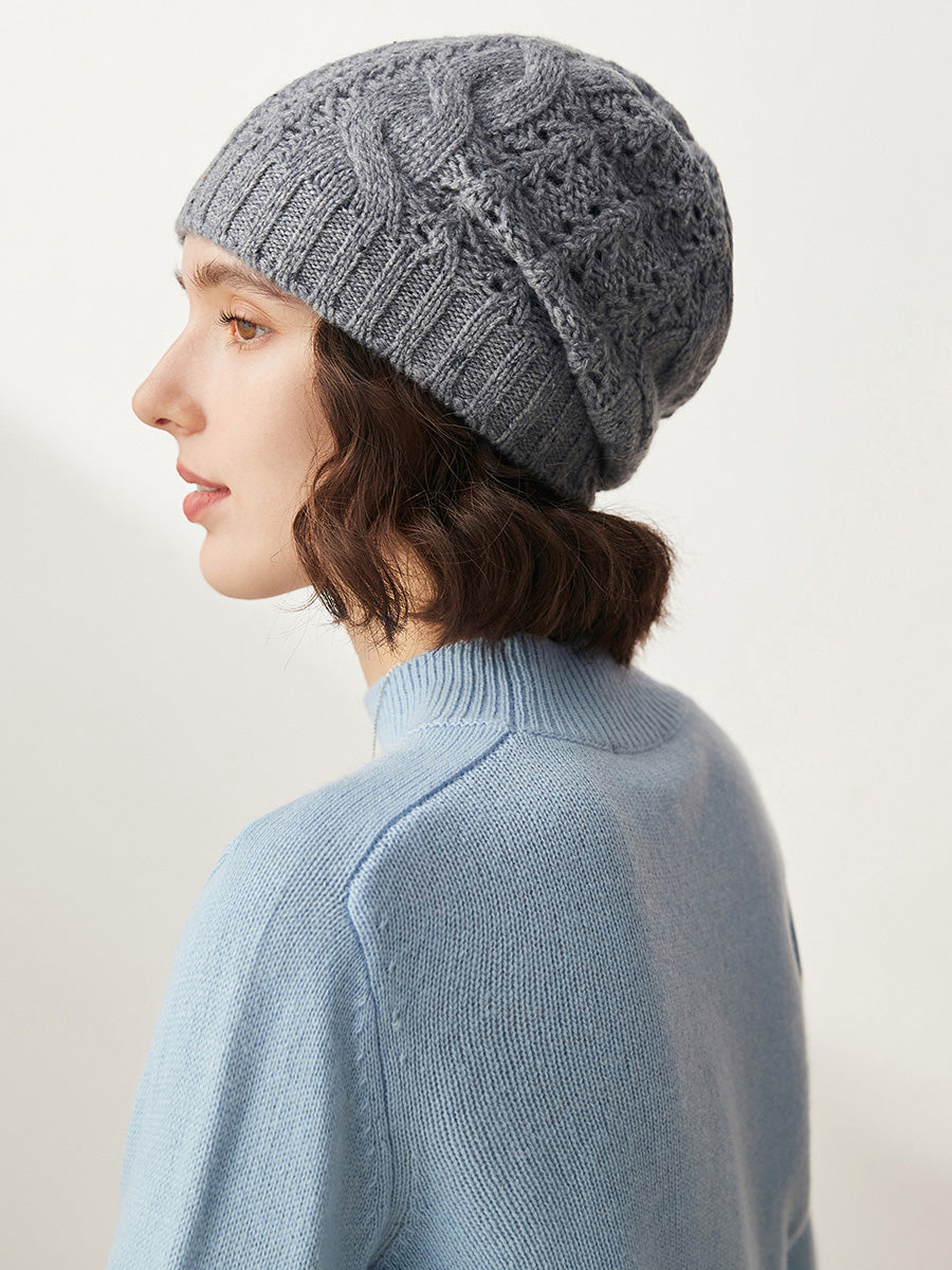 COMOBOCA 100% Cashmere Classic Cable Knit Beanie