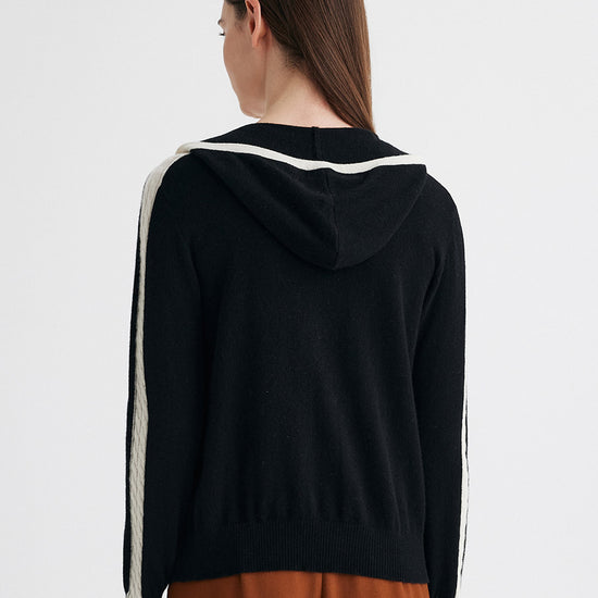 COMOBOCA 100% Cashmere Women's Color Block Zip Up Hoodie