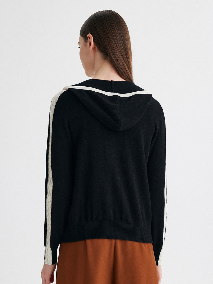 COMOBOCA 100% Cashmere Women's Color Block Zip Up Hoodie