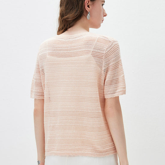 COMOBOCA Women's Openwork Mesh Knit T-Shirt