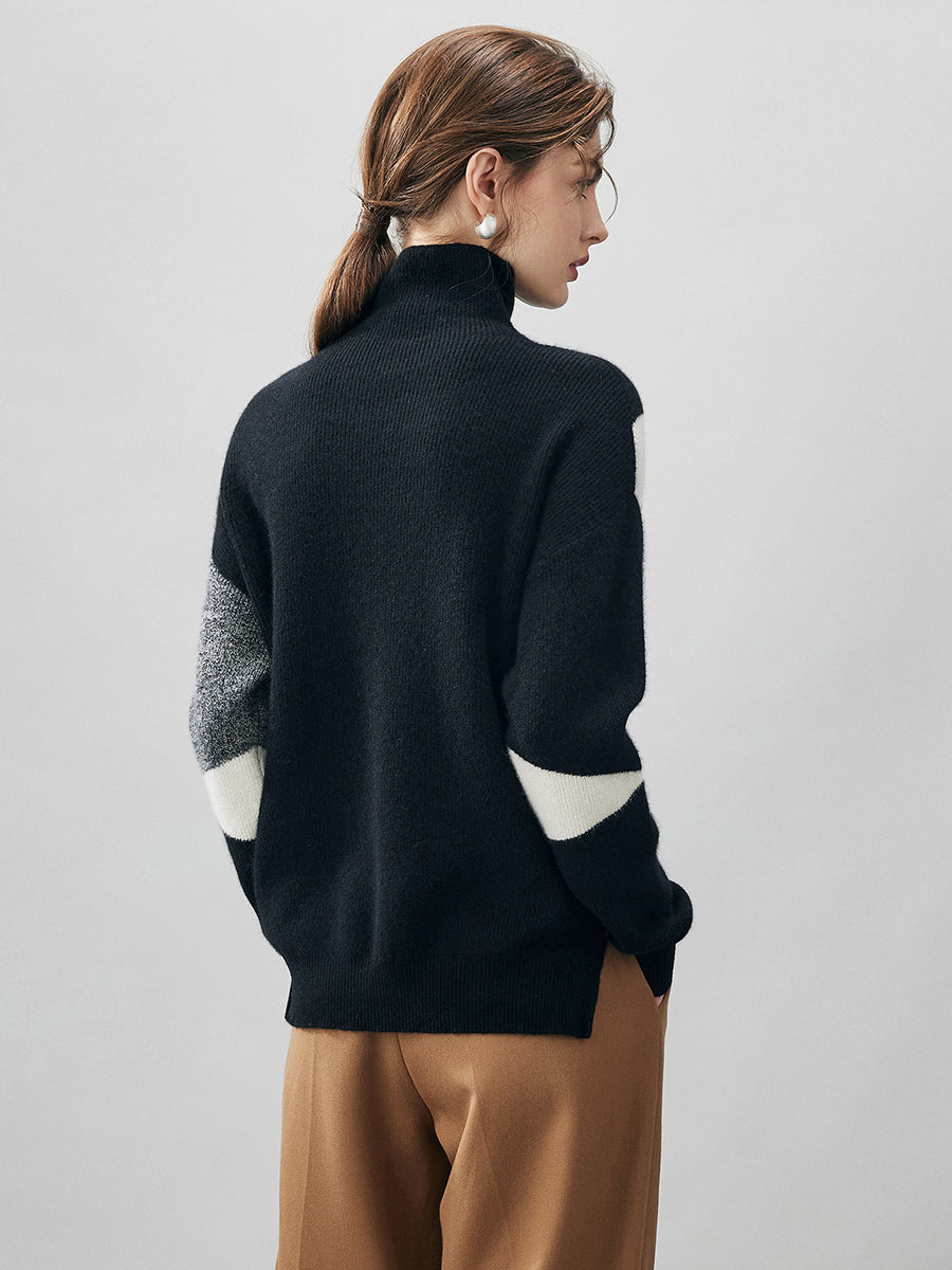 COMOBOCA 100% Cashmere Women's Geometric Turtleneck Sweater