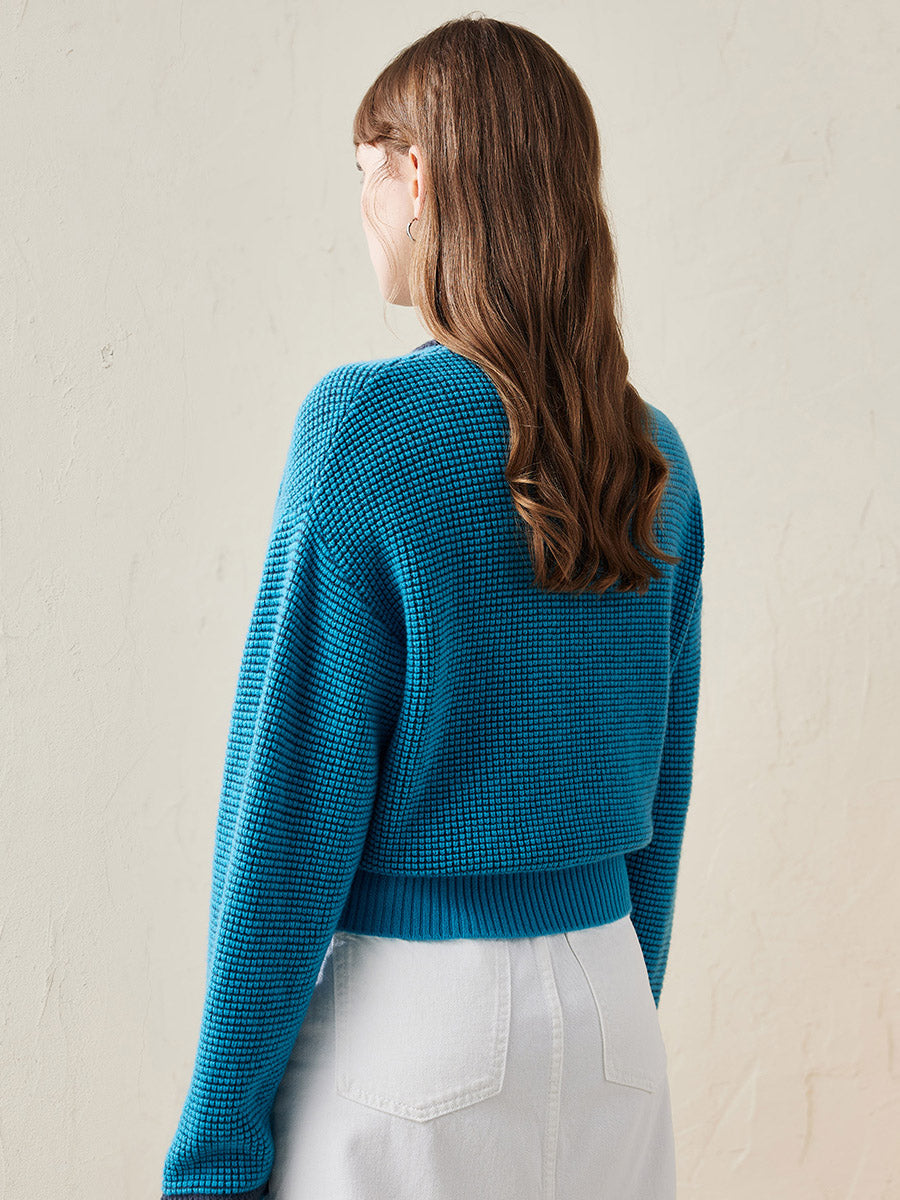 COMOBOCA 100% Wool Women's Colorblock Raglan Sleeve Sweater