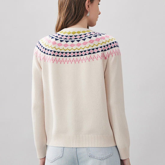 COMOBOCA 100% Wool Women's Fair Isle Inspired Button Down Cardigan