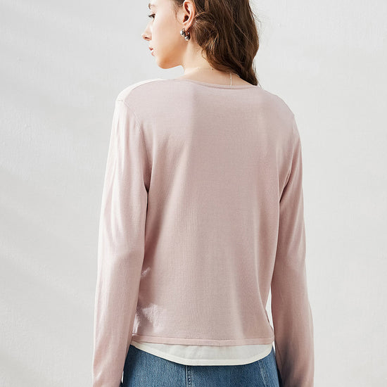 COMOBOCA Women's Layered Round Neck Knit Sweater