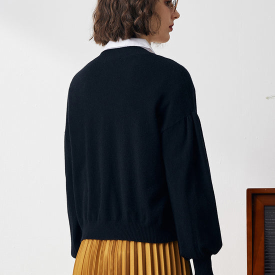 COMOBOCA 100% Cashmere Women's Puff Sleeve Knit Cardigan