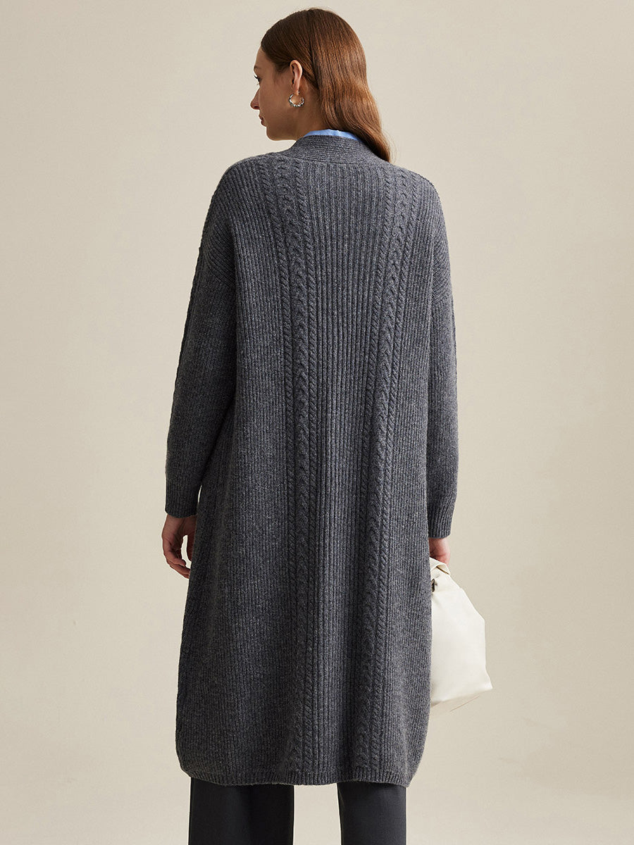 COMOBOCA 100% Wool Women's Cardigan Long Knit Coats with Pockets