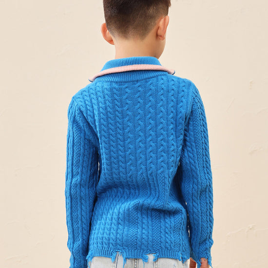 COMOBOCA 100% Wool Kid's Cable Knit Turtleneck Zip Up Cardigan