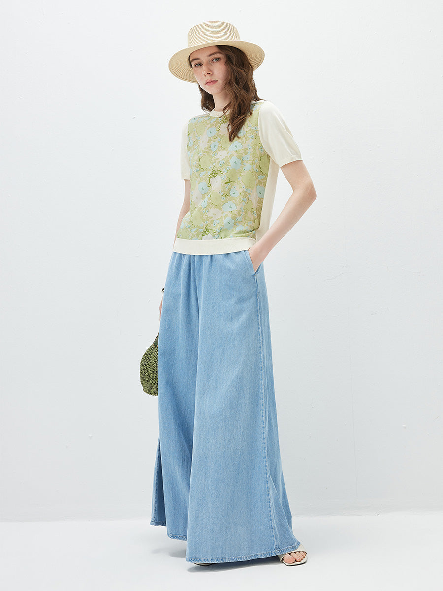 COMOBOCA Women's Mixed Print Short Sleeve Knit Top