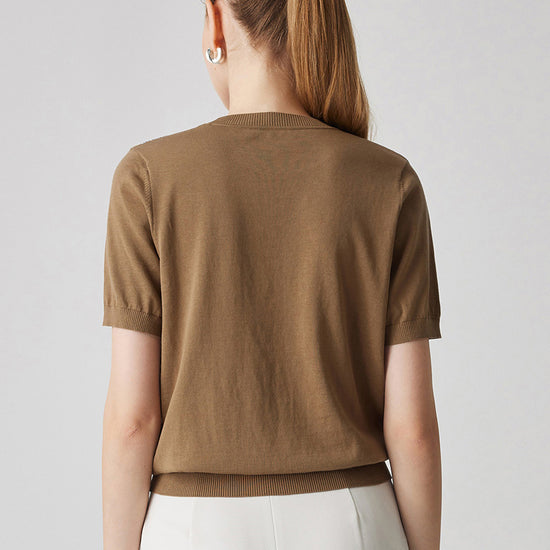 COMOBOCA Women's Cotton Silk Floral Ribbed Print Knit T-Shirt