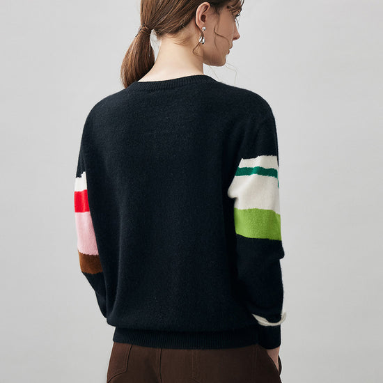 COMOBOCA 100% Cashmere Women's Abstract Pattern Round Neck Sweater