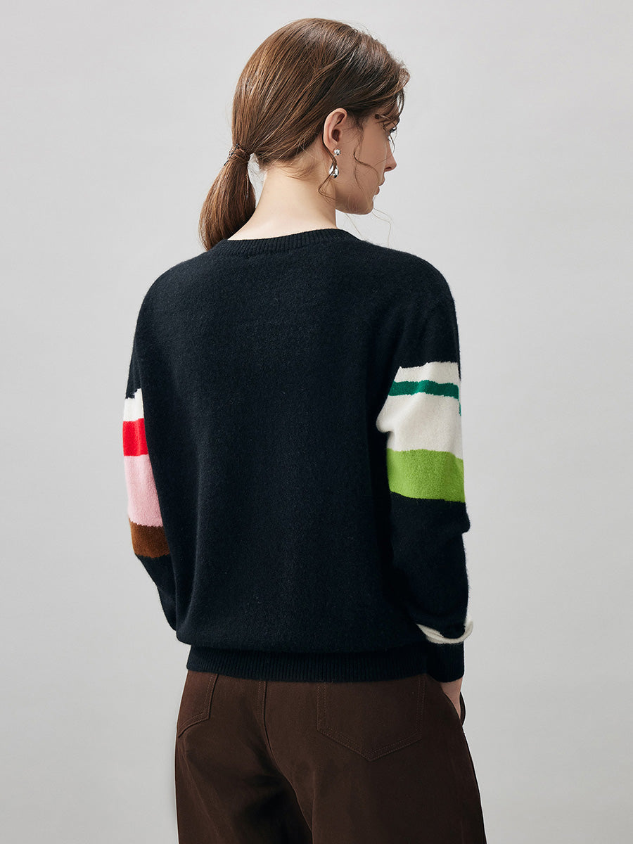 COMOBOCA 100% Cashmere Women's Abstract Pattern Round Neck Sweater