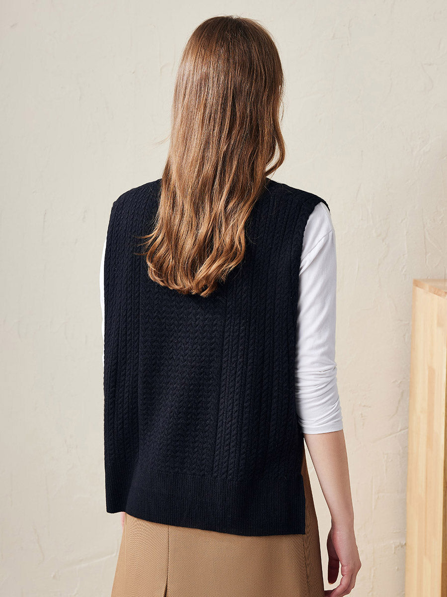 COMOBOCA 100% Wool Women's Knit Sleeveless Sweater Vest