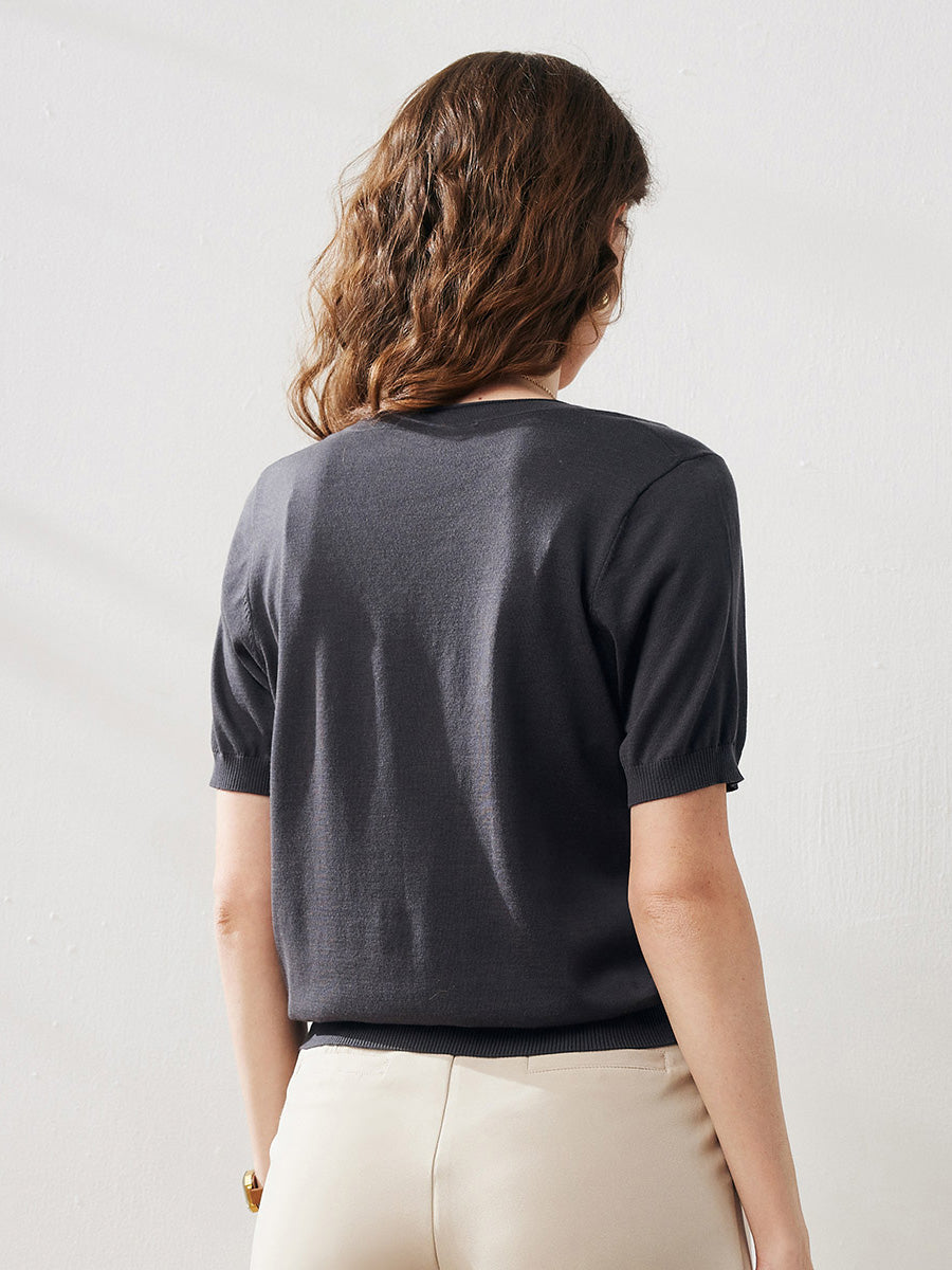 COMOBOCA Women's V-Neck Knit T-Shirt