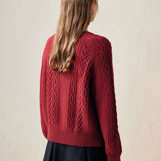 COMOBOCA 100% Wool Women's Cable Knit Button Cardigan