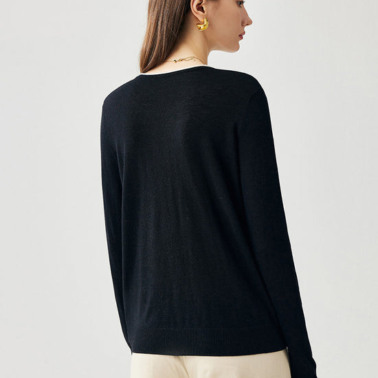 COMOBOCA Women's Rhinestone Detail Crewneck Knit Sweater