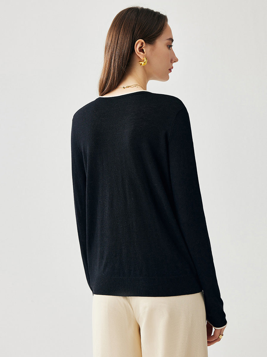 COMOBOCA Women's Rhinestone Detail Crewneck Knit Sweater