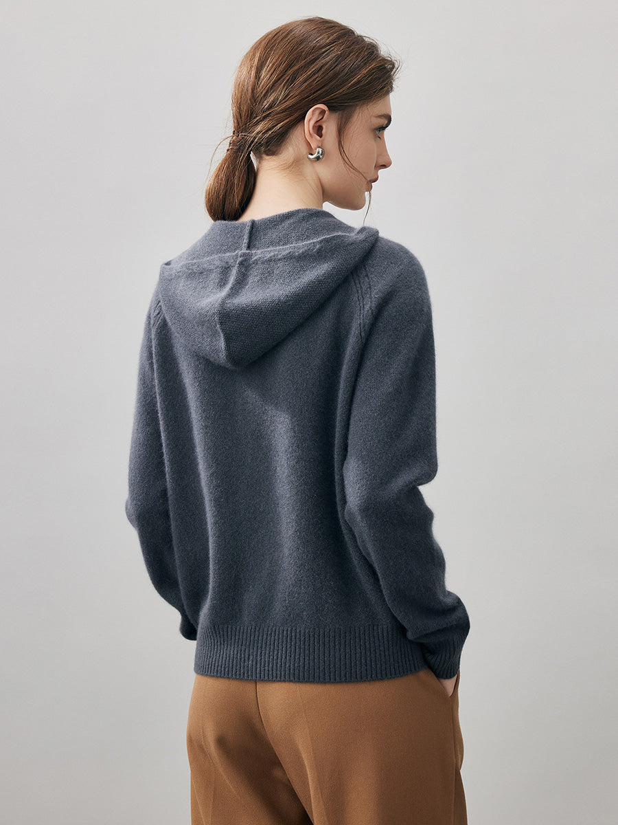 COMOBOCA 100% Cashmere Women's Double Zip Hoodie