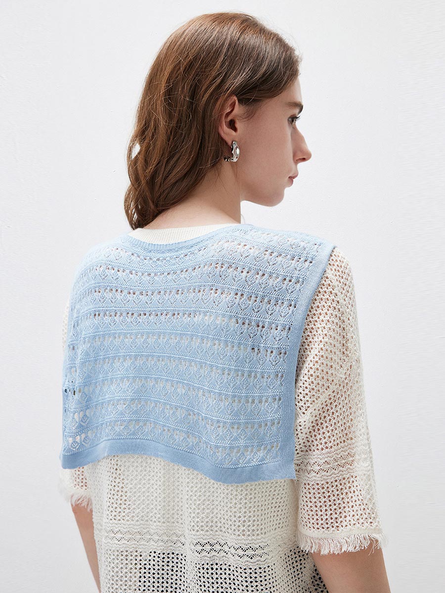 COMOBOCA Women's Tie-Front Lace Knit Shawl