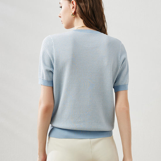 COMOBOCA Women's Houndstooth Pattern Knit T-Shirt