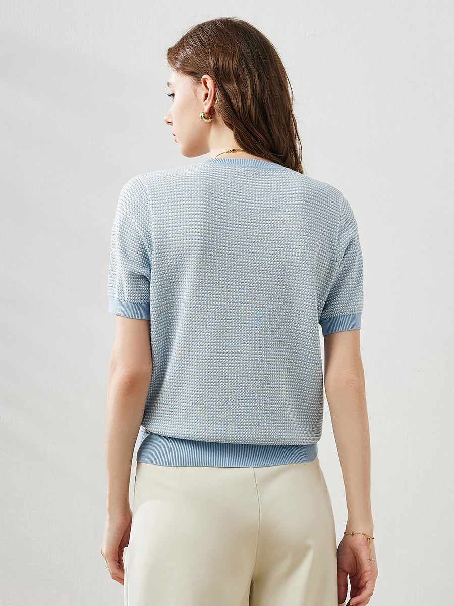 COMOBOCA Women's Houndstooth Pattern Knit T-Shirt