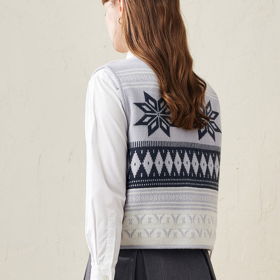 COMOBOCA 100% Wool Women's Vintage Fair Isle Knit Vest