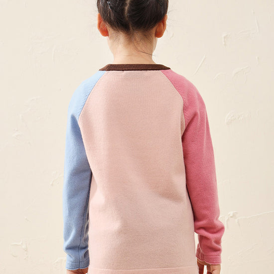 COMOBOCA 100% Wool Kid's Casual Colorblock Knit Sweater