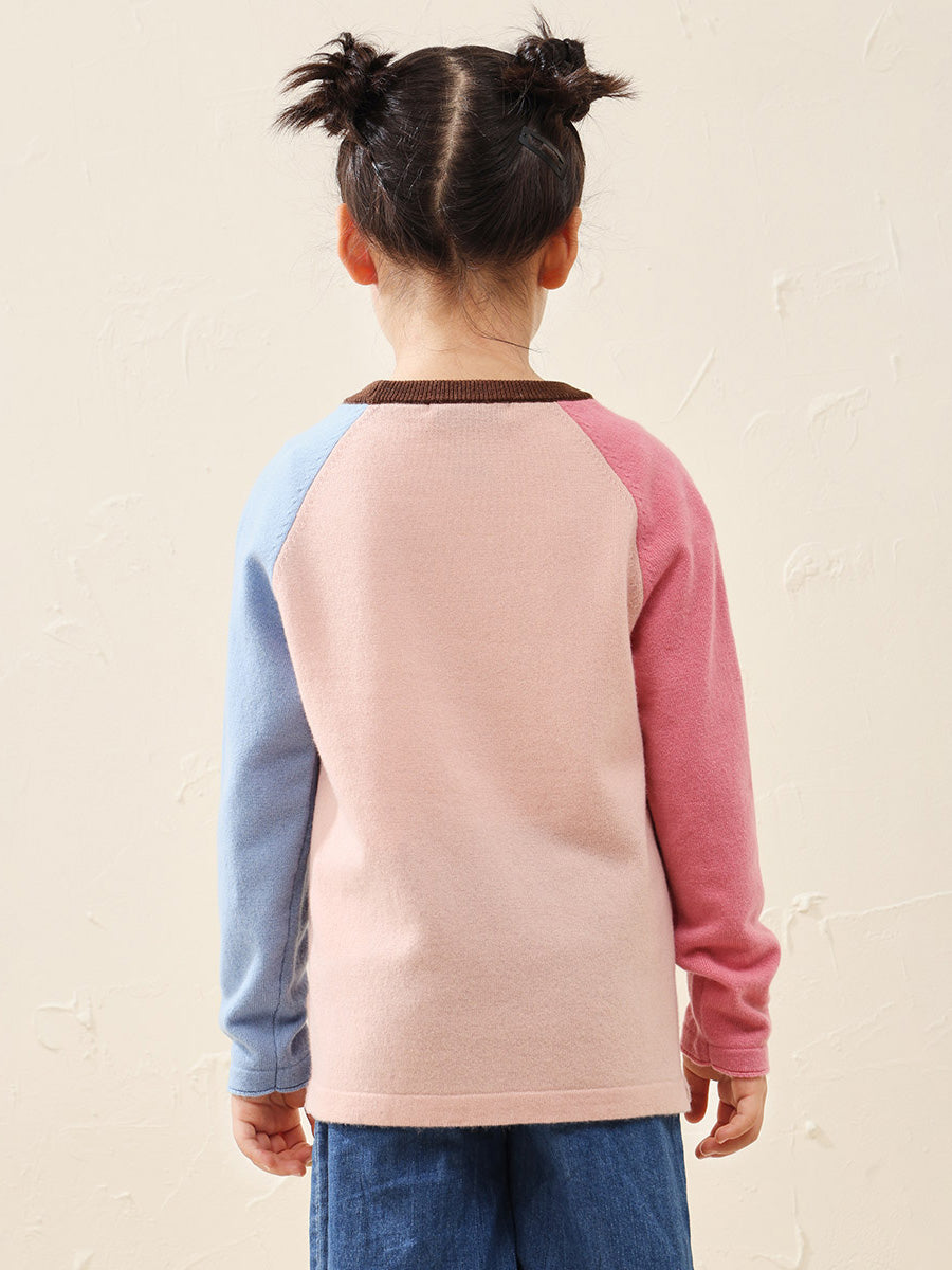 COMOBOCA 100% Wool Kid's Casual Colorblock Knit Sweater