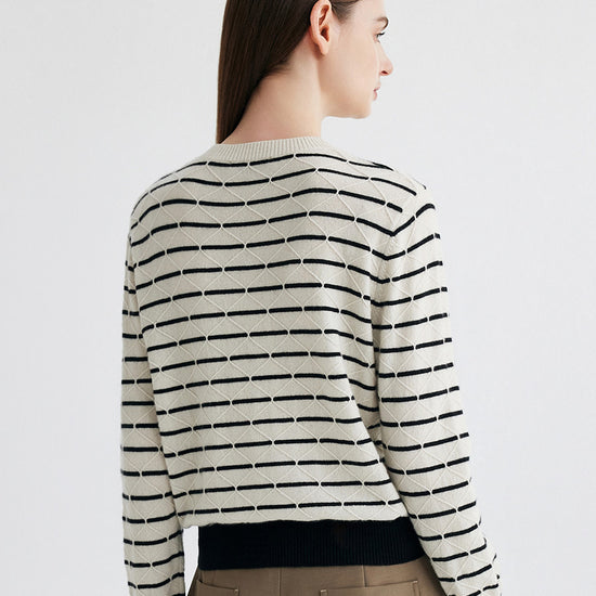 COMOBOCA 100% Cashmere Women's Striped Round Neck Knit Sweater