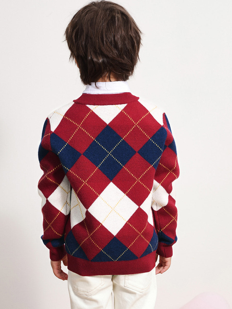 COMOBOCA 100% Wool Kids' Ribbed Round Neck Sweater