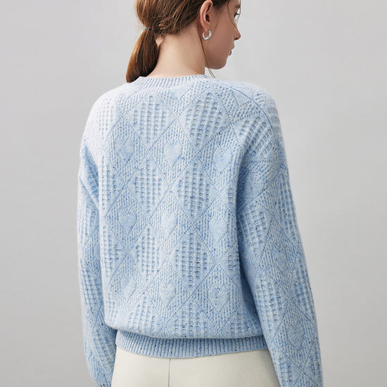 COMOBOCA 100% Cashmere Women's Openwork Knit Round Neck Sweater