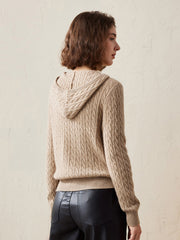 COMOBOCA 100% Cashmere Women's Cable Knit Hooded Cardigan