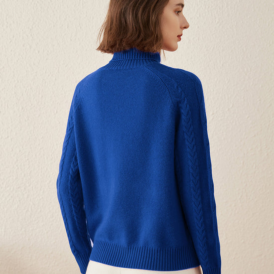 COMOBOCA 100% Cashmere Women's Turtleneck Cable Knit Sweater